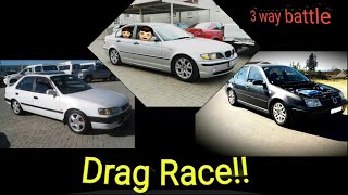 Drag Race BMW 318i Vs Rsi 20v Vs Jetta 4 20 [upl. by Auohp]