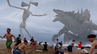 Godzilla vs Siren Head in real life 哥吉拉大戰警笛頭 [upl. by Ymmat]