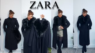 HAUL  ZARA black long premium wool blend winter coat  Detachable Fur coat [upl. by Nivat]