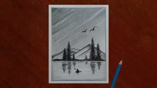 How to draw easy pencil sketch scenery  Landscape scenery pencil drawing  step by step [upl. by Leiuqeze]