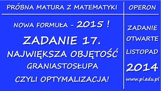 Zadanie 17 Próbna matura 2015 z OPERONEM Listopad 2014 PR Stereometria [upl. by Eiramnaej]