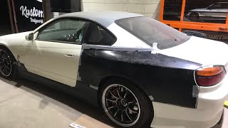 Part 1  Nissan s15 fitting rear over fender and filler work before primer and paint [upl. by Longmire]