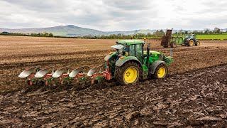 John Deere 6155M amp Kverneland 5 Furrow  Ploughing in muck for spring Barley [upl. by Atnahsal]