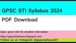 GPSC STI Syllabus 2024 gpscrecruitment gpsc [upl. by Furlong]