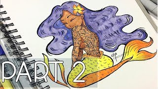 ♡ Tatted Mermaid PART 2  Coloring with Copics ♡ [upl. by Zedecrem195]