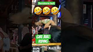 Bull riding  bull riding girl  Benidorm  Benidorm bull  bull riding machine  mechanical bull [upl. by Esydnac]