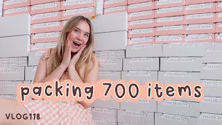 packing over 700 items for the BFCM shopify and etsy sale packaging scrunchies bows claws VLOG118 [upl. by Steel808]