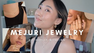 MEJURI jewelry collection amp review diamond necklace chunky large hoops 14k gold rings [upl. by Alenoel]