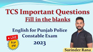 TCS Important fill in the blanks for Punjab Police constable exam 2023  fill in the blanks class [upl. by Ellehcrad]