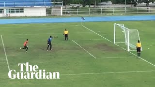 Goalkeeper celebrates prematurely before penalty spins back into goal [upl. by Llenrev]