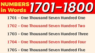 1701 TO 1800 NUMBERS in words in English  17011800 English Numbers with spelling [upl. by Cathyleen603]