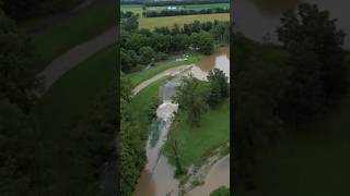 Drone video shows where a dam in Nashville Illinois overtopped and a side section failed [upl. by Onit]