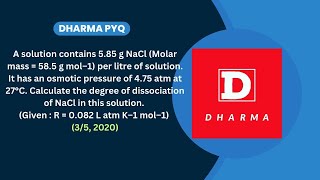 A solution contains 585 g NaCl Molar Mass 585gmol–1 per litre of solutionIt has an osmotic [upl. by Cleasta]