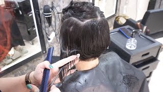 SUPER HAIRCUT  SHORT STACKED BOB  HOTTEST EYE CATCHING BOB CUT [upl. by Adnovoj]