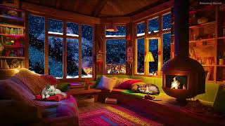 Cosy bedroom snow storm cosy winter attic  Relaxing Blizzard Fireplace Crackling and Howling Wind [upl. by Aicerg]