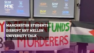 Students halt BNY Mellon talk at Manchester University in protest of investment in Israeli arms [upl. by Ulick]