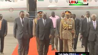 Uhuru Kenyatta welcoming President Kibaki at JKIA [upl. by Attenreb679]