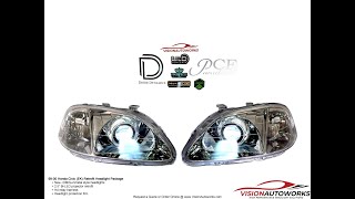 Honda Civic EK Retrofit Headlights  25quot BiLED projectors JDM style headlights  VisionAutoworks [upl. by Okiam]