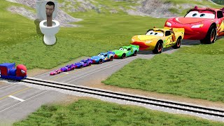 Double Flatbed Trailer Truck vs Speedbumps Train vs Cars Tractor vs Train BeamngDrive [upl. by Yance]