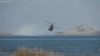 Medusa11 Hellenic Army Aviation CH47D Chinook landing in the sea [upl. by Gerianne]