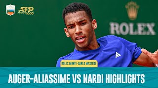 Felix AugerAliassime vs Luca Nardi Highlights  Rolex Monte Carlo Masters 2024 [upl. by Gnov]