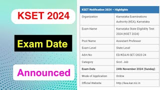 KSET 2024 Exam Date Announced  KSET Exam Date Full Details 2024  MDE [upl. by Margalit]