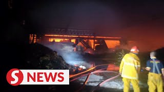 Fire at Nibong Tebal palm oil mill damages storage facility [upl. by Arracot852]