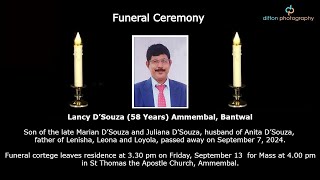 Funeral Ceremony of Lancy D’Souza 58 Years St Thomas the Apostle Church Ammembal [upl. by Cristen]