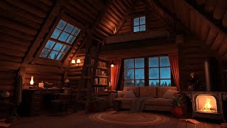 Cozy Mountain Cabin with Gentle Rain Sounds and Fireplace  8 Hours of Relaxation Study and Sleep [upl. by Kokoruda]