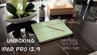 iPad Pro 2022 129” M2 unboxing ☁️🌿 Apple Pencil 2  accessories [upl. by Ronda]