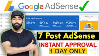 AdSense Approval on Just 7 Post Live Proof  Google AdSense Approval in 1 Day [upl. by Celestine]