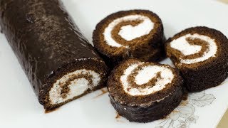 Chocolate Swiss Roll Cake Recipe  By NOven II চকোলেট সুইস রোল কেক [upl. by Ahsiugal]