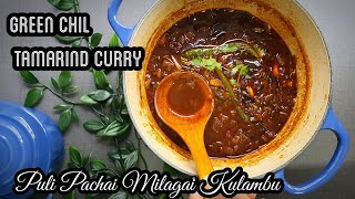 Pachai Milagai Puli Kulambu  Green Chili Tamarind Curry Vegetarian South Indian Recipe [upl. by Runkel734]