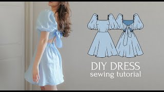 DIY PuffSleeved Dress with an Open Back  NEW PDF Sewing Pattern [upl. by Ztnahc624]