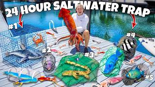 24 HOUR FISH TRAP Catches TONS of FISH For My SALTWATER POND Creepy SQUID [upl. by Jaquith]