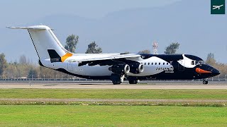 Aerovias DAP BAe Avro RJ100 CCATI takeoff at Santiago de Chile Airport SCLSCEL [upl. by Drexler]