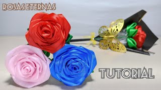 Rosas eternas con listón satinado  como hacer rosas de cinta facil y rapido [upl. by Asylla]