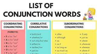 Conjunction Words A Complete List of Conjunctions in English [upl. by Aroc]