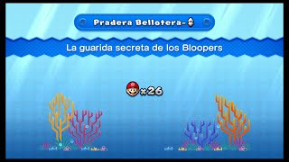 New Super Mario Bros U Pradera Bellotera  nivel secreto La guarida secreta de los Bloopers [upl. by Xonel]