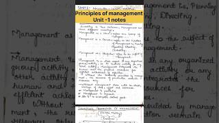 Principles of management unit 1 notes for BBA 1st year bbaclasses bbastudents [upl. by Costin]