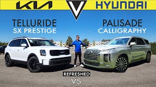 REFRESHED SIBLINGS  2023 Hyundai Palisade vs 2023 Kia Telluride Comparison [upl. by Yuri]