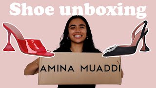 Amina Muaddi shoe unboxing  try on 2021  Luxury designer high heel shoes  Amina Muaddi review [upl. by Stearns]