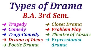 Types of Drama BA 3rd SemesterTypes of Drama in English Literature in hindiEnglish with Examples [upl. by Amatruda]