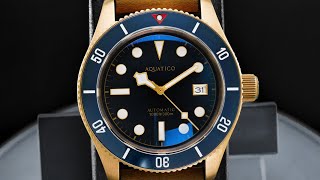 Aquatico Bronze Sea Star Automatic Mens Watch Bronze CaseBlack DialBlue Bezel [upl. by Boucher560]