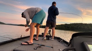 WHITE BASS FEEDING FRENZY WE CAUGHT 80 Brookville Lake Indiana 6202022 [upl. by Hinckley]