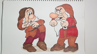 how to draw sneezy and grumpy from snow white and the 7 dwarfs [upl. by Ahsitam]