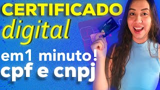 COMO EMITIR O CERTIFICADO DIGITAL EM 1 MINUTO PARA PESSOA FÃSICA E JURÃDICA CPF E CNPJ [upl. by Ylloh989]