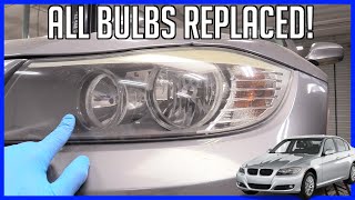 How to Replace Headlight High Beam amp Blinker Bulbs BMW 328i 20072011  EASY [upl. by Ahsinauj]