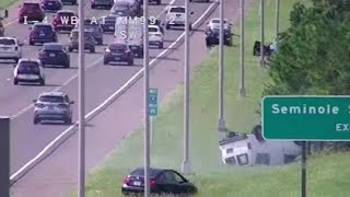 Florida Utility Van Crashes amp Flips Behind Prior Accident Scene [upl. by Sparke]