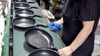 Amazing Non Stick Frying Pan Manufacturing Process Korean Aluminum Fry Pan Factory [upl. by Lledrev]